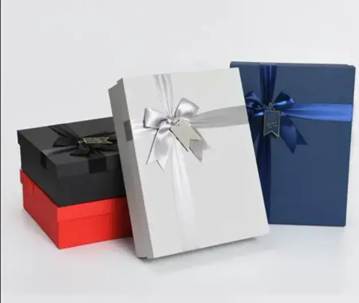 Luxury two-piece lid and base rigid gift box with satin ribbon wrap LuxoPack