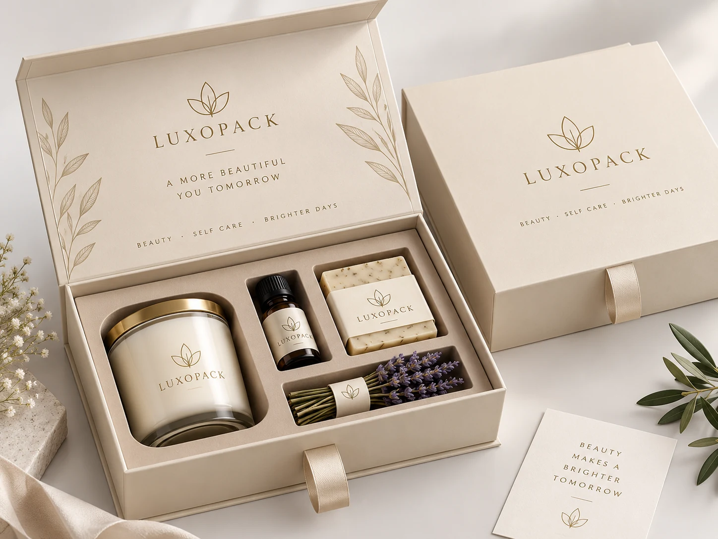 Custom candle and aromatherapy gift box with fitted insert by LuxoPack