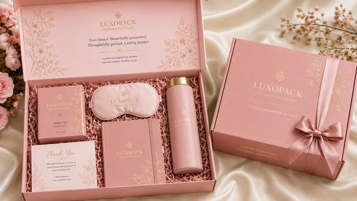 Custom Influencer PR Gift Box blush pink foil floral ribbon packaging China factory direct