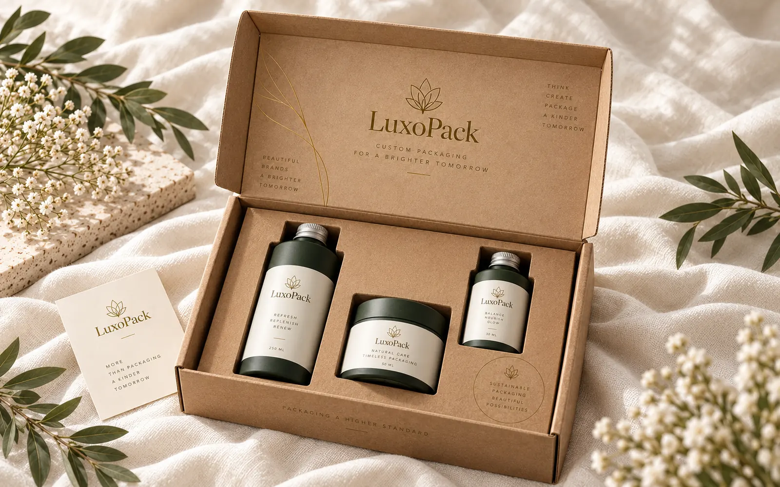 Custom kraft skincare gift box for sustainable beauty and cosmetic packaging