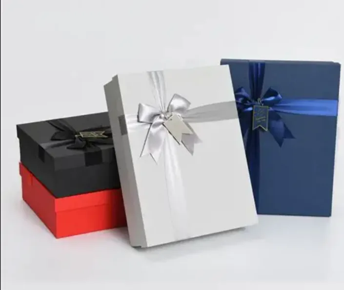 luxury rigid lid base gift box with satin ribbon bow custom wholesale China