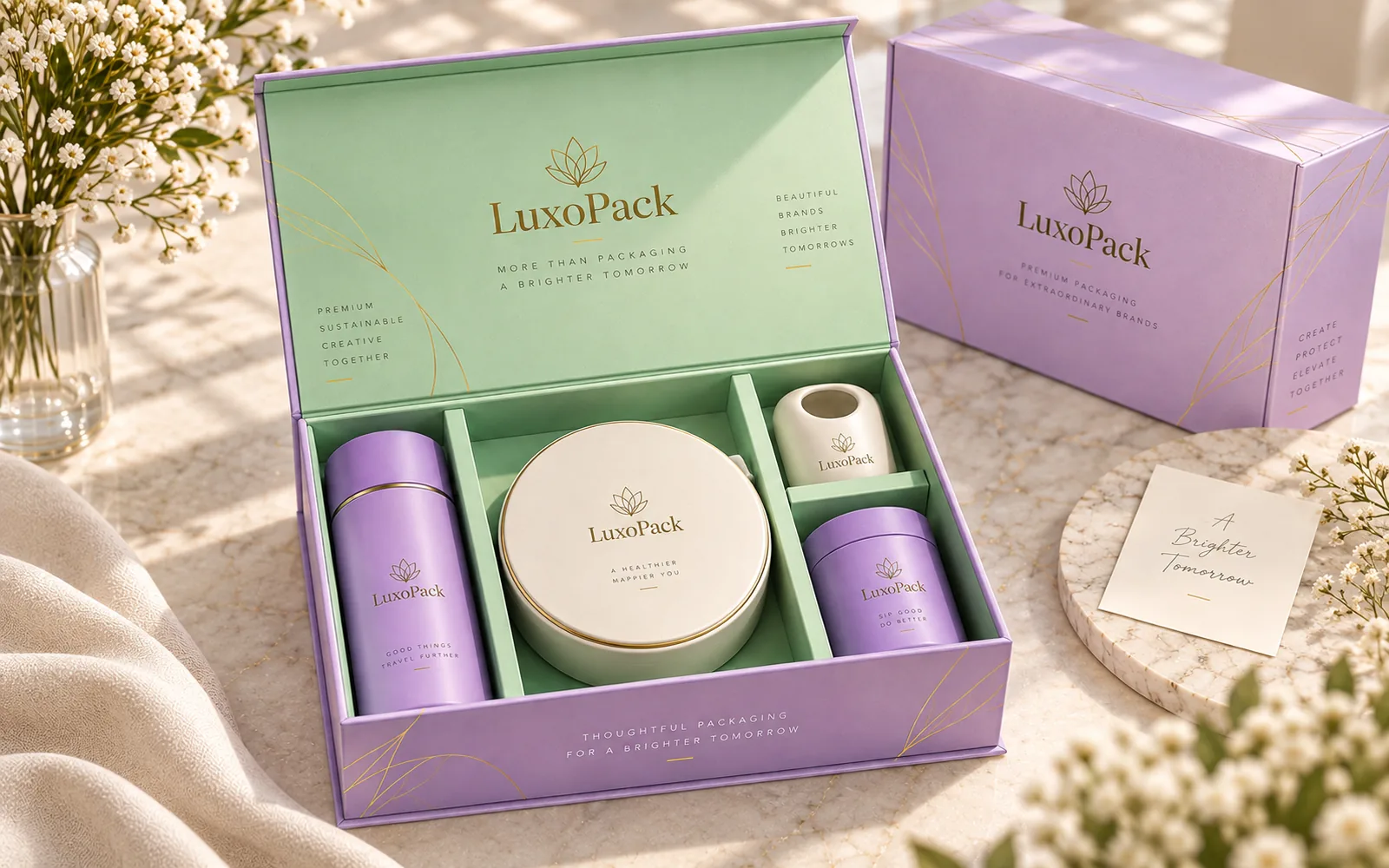 Custom purple and green magnetic rigid gift box for luxury gift packaging